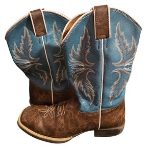Justin Boots  - Kids 2.5D - Blue & Brown Cowboy Boots